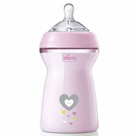 شیشه شیر نچرال فلینگ چیکو 330 میل طرح قلب صورتی Chicco